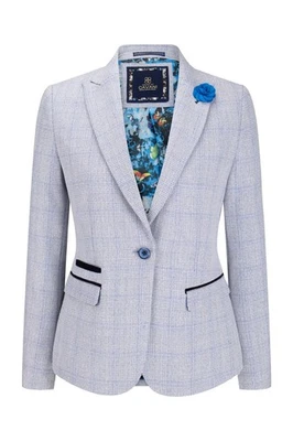 House of Cavani Damen Tweed Blazer Blau Kariert Wollmischung Peaky Blinders Stil - Bild 1 von 4