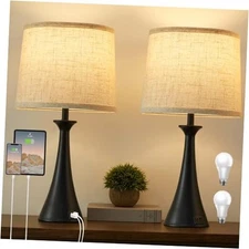 Touch Table Lamp for Living Room Bedroom, 21" Table Lamps Set of 2 Black 2pcs