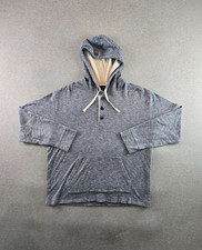 Vince Hoodie Mens Large Blue Heathered Textured Double Knit Henley Pullover