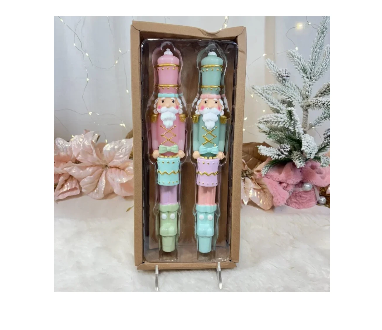 Martha Stewart Christmas Nutcracker Taper Pillar Candles Pastel Set of 2 Unique image 1
