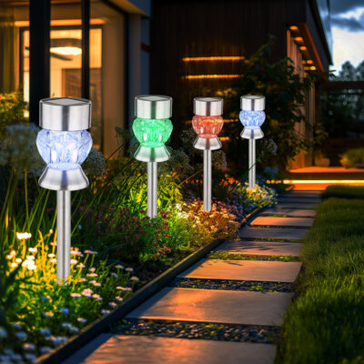 Solarleuchte Gartendeko Außenlampe LED RGB Farbwechsel Kristalle H 35 cm 4er Set