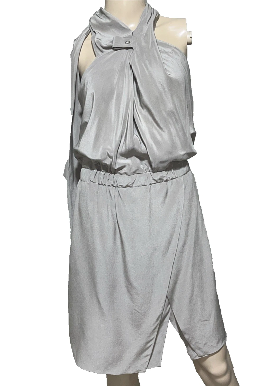 Robe Gucci Resort 2010 Runway grise soie froncée col écharpe US 2 4 / IT 40