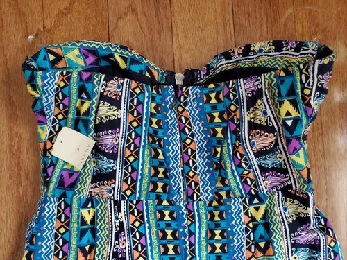 twenty one Juniors MEDIUM Strapless Dress Above-knee Multicolor Tribal Print NWT - Picture 4 of 12
