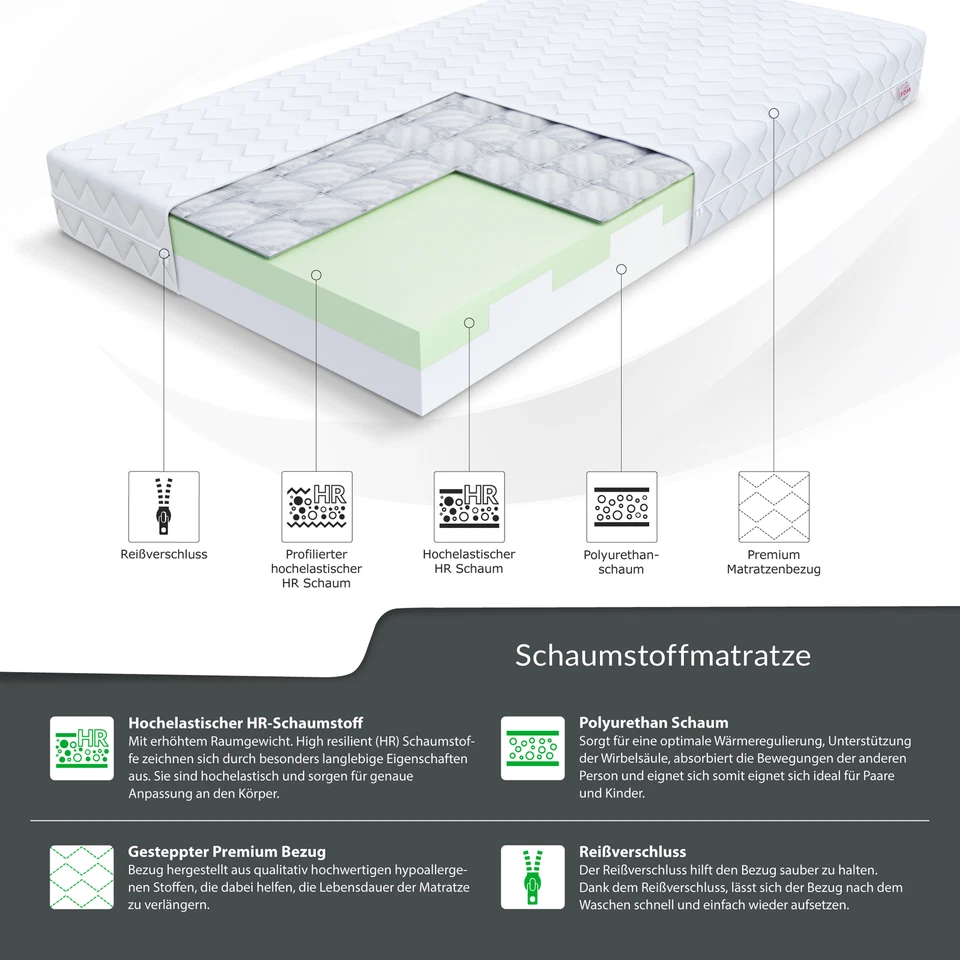 Kindermatratze 120x200 cm Bett H3 Matratze PAULO HR Buchweizen 16 cm Schaumstoff - Bild 2 von 4