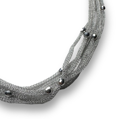 Ross simons sterling silver 5 strand Mesh chain beaded Necklace - Picture 3 of 4