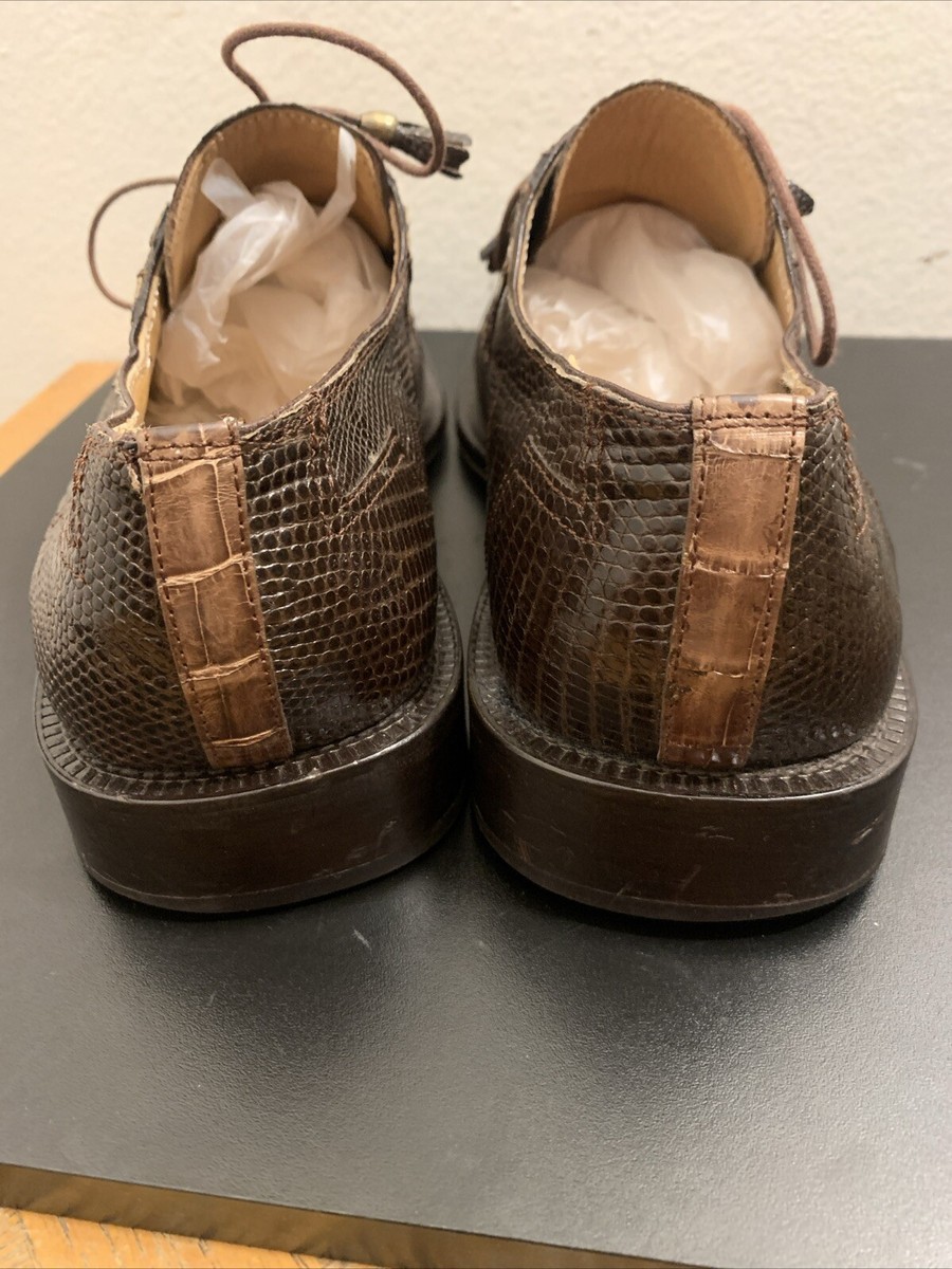 David Eden Men Brown Genuine Crocodile LIZARD Skin DRESS 