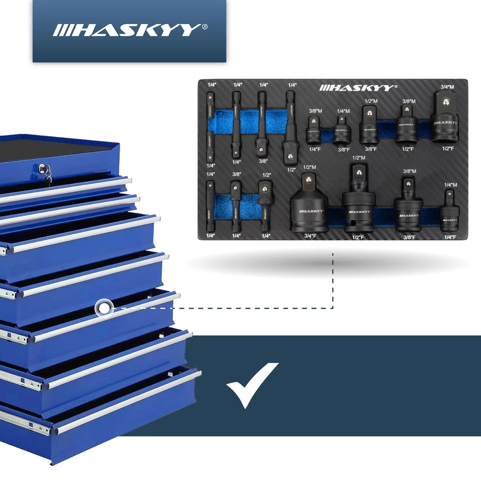 Adapter Stecknuss Kreuzgelenk 17 tlg. Schlagschrauber 1/4" 3/8" 1/2" 3/4" Satz - Bild 3 von 4