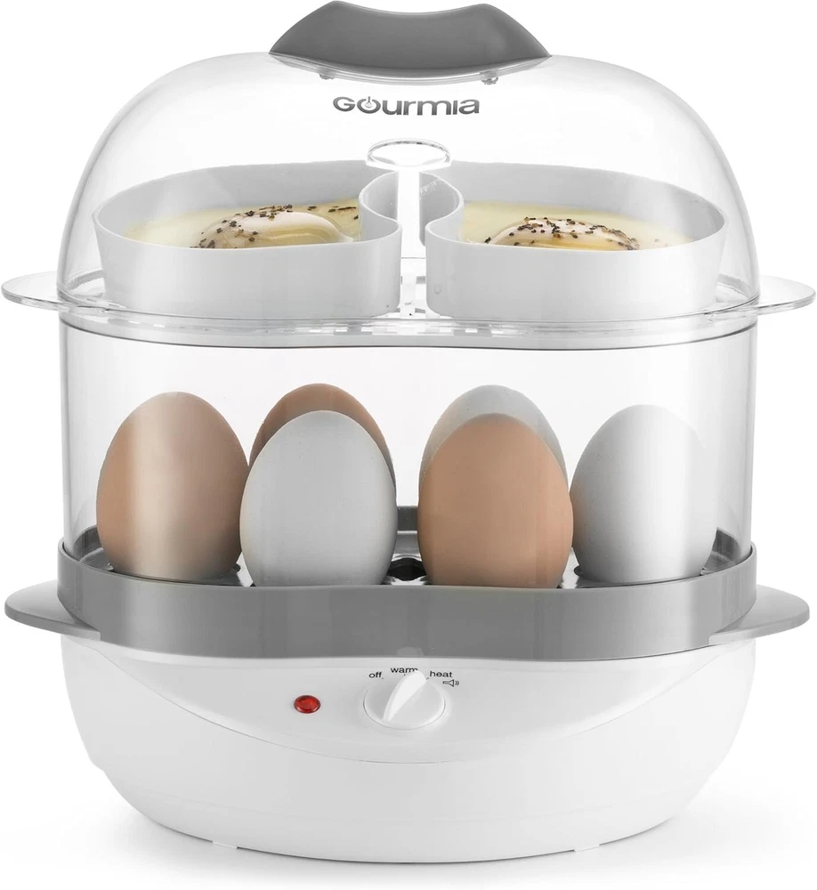 Gourmia 2-in-1 Electric Egg Cooker Steamer and Poacher for 6 Eggs