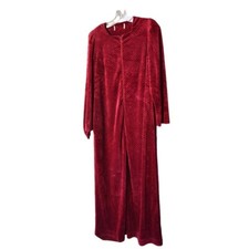 Vintage Women's Burgundy Velour Full Length Zip Front Robe Housecoat S