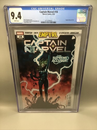 Captain Marvel #18 CGC. 9.4 White Pages! 2020 “EMPYRE” Storyline. Nice!