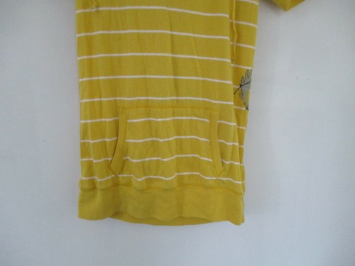 American Eagle Women's Small Cotton Short Sleeve Yellow Striped Hooded Blouse - Picture 4 of 12