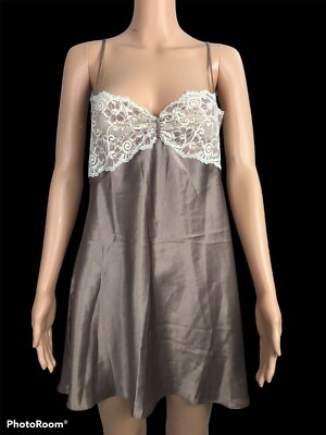 Delicates Vintage Chemise Slip Rose Gold Satin Lace Nightie Nightgown  Medium