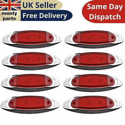 8x 12V LED Seiten Chrom Blende Markierung Rot Leuchten Lampen Camper Wohnwagen Kleinbus Van