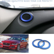 For Jaguar XE 2016-2021 Blue Alloy Dashboard L&R Speaker Sound Ring Trim 2PCS