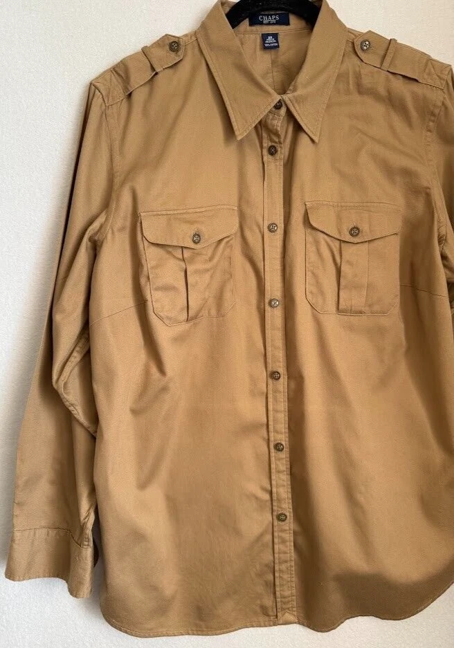 Camisa Top Chaps Mujer Talla 2X Marrón Manga Larga Bolsillos Abotonados Informal Foto 3 de 4