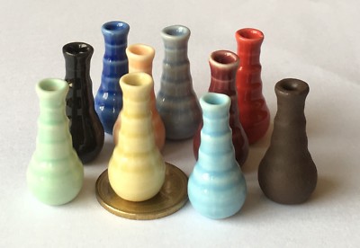 Puppenstube farbiges Muster Keramik Vase Zubehör Mlv Maßstab 1:12 ML tumdee