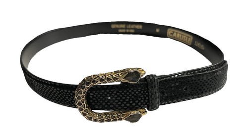 Carlisle Skinny Croc Embossed Leather Belt Vintage CARLISLE Black Croc Embossed Leather Belt Marked as  main image 4
