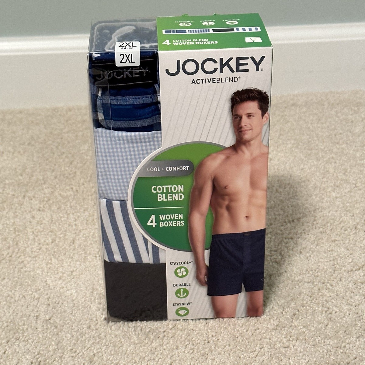 Jockey 4-Pack Cotton Blend Boxers Underwear Mens Size 2XL (44-46