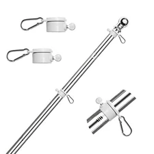 6 FT Flag Pole Sectional Kit with Rotating Rings and Flag Pole Clips,Stainless S