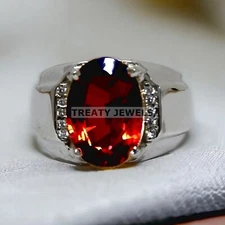 Garnet Oval Cut Gemstone With 925 Sterling Silver Ring For Men's #732