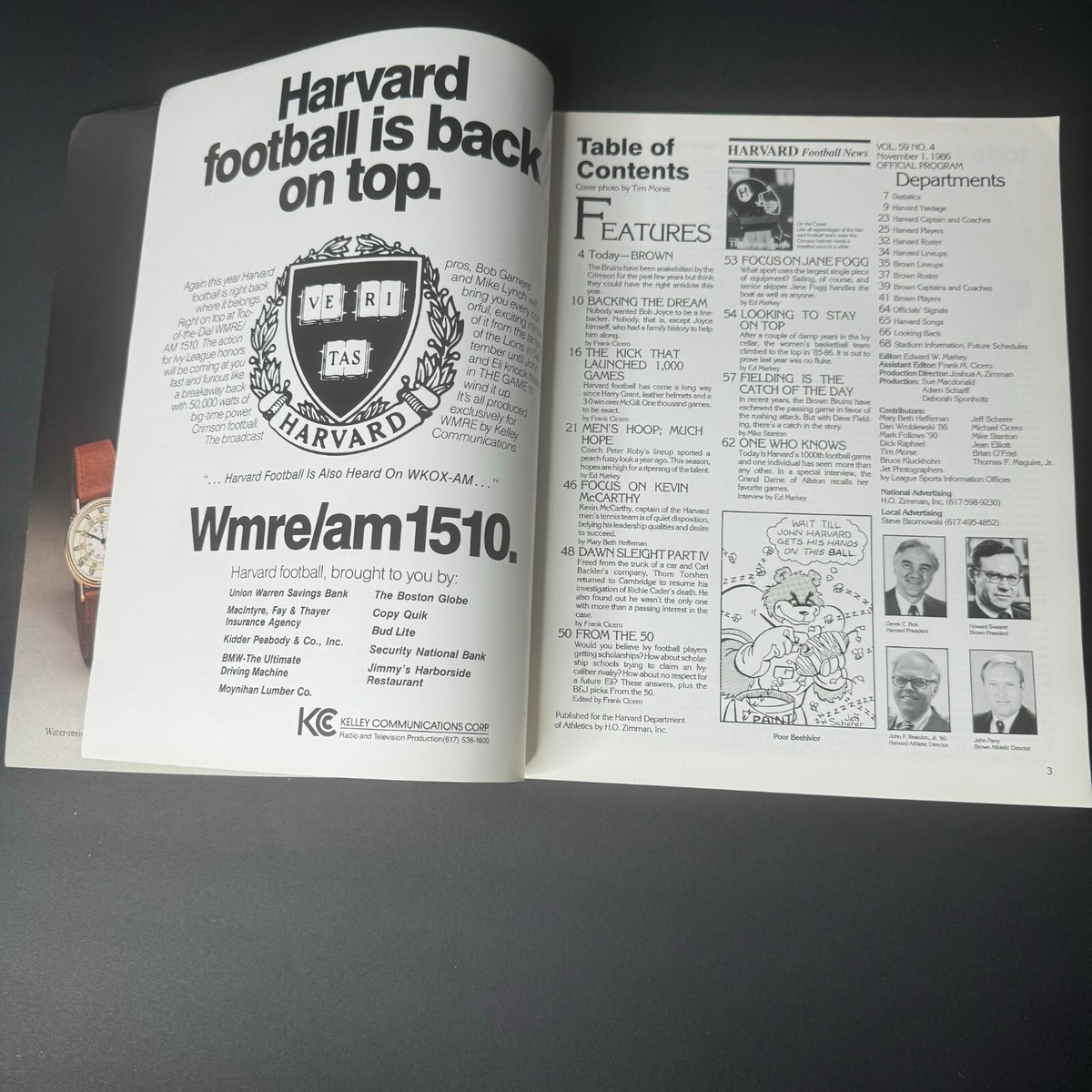 Harvard Football News Nov 1986 The Brown Games