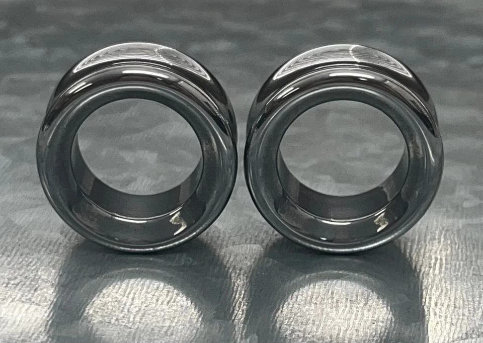 PAIR Hematite Stone Tunnels Hemitite Organic Gauges Earlets Plugs Body Jewelry - Image 3 of 4