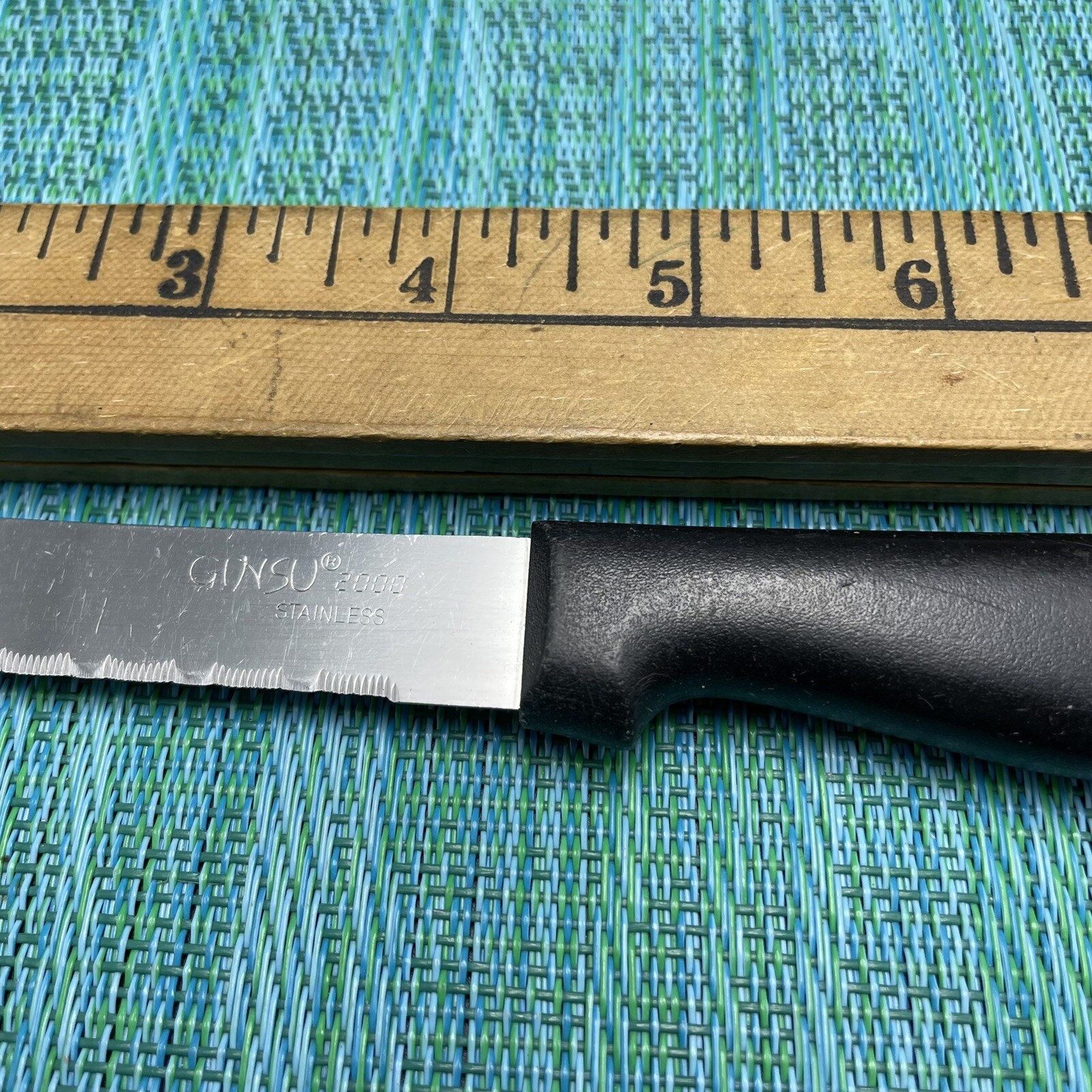 Ginsu 2000 Utility Knife Square Tip Stainless 4.5" Serrated Blade Black ...