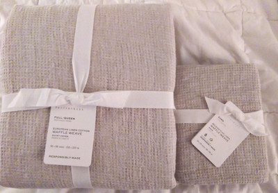 NWT Pottery Barn European Flax Linen Waffle Duvet Full Queen & One Euro Sham