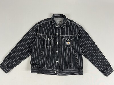 CARHARTT WIP ORLEAN STRIPE JACKET BLACK/WHITE STONE WASHED L CARHARTT WIP ORLEAN STRIPE JACKET BLACK/WHITE STONE WASHED L