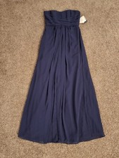 Women's David's Bridal Dress Strapless Chiffon W/Pleating Size 8 Marine Blue NWT
