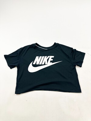 Nike Shirt Womens Small Black Spell Out Futura Essential Icon Crop BQ6838-010