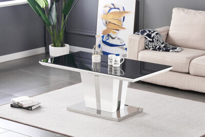 Weiß Hochglanz mit schwarzem Glas oben rechteckig Couchtisch Designer Zuhause 