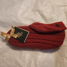 Lauren Ralph Lauren Womens Red Cable Knit Bootie Slipper Socks New