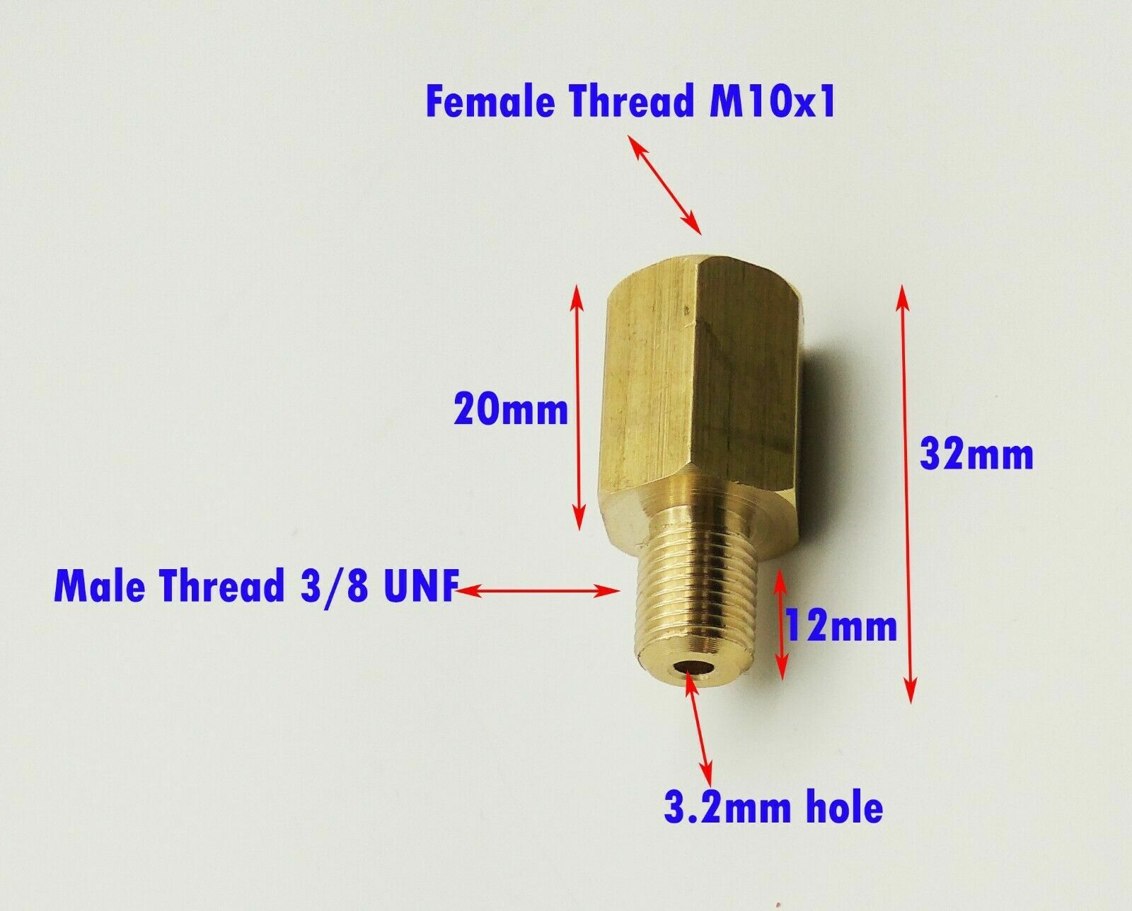 Brake Pipe Brass Union Fittings Male and Female THREADS UNF METRIC 3/8
