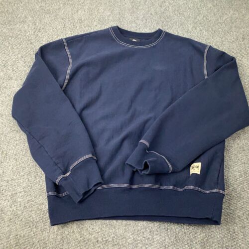 Stussy Contrast Stitch Label Crew Mens XL Blue Sweatshirt - Picture 1 of 7