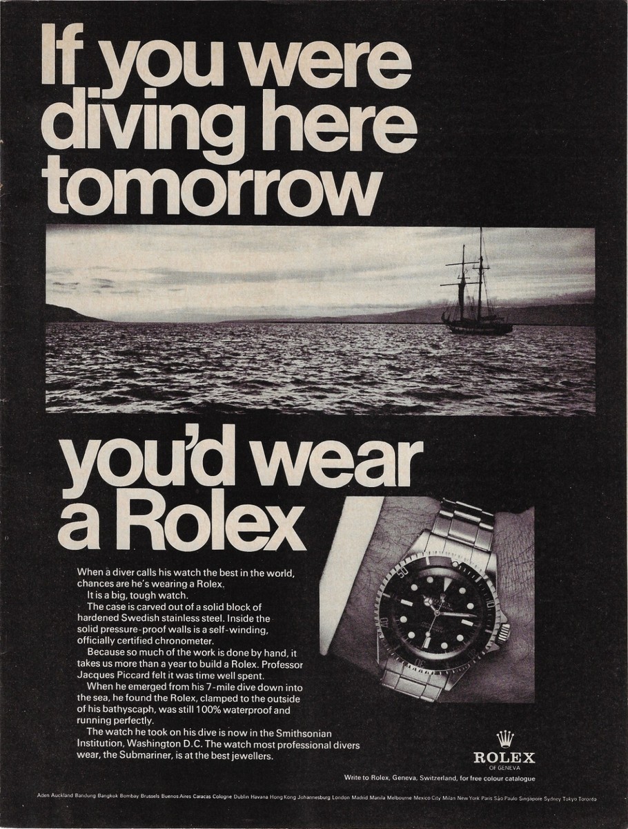 1968 Rolex Submariner Watch If You Were Diving Here Tomorrow VINTAGE PRINT  AD