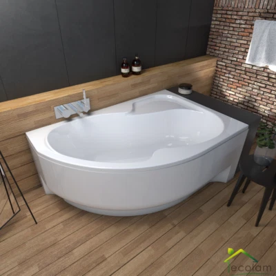 ECOLAM Badewanne Wela Wanne Eckwanne 150 160 170 x 100 Schürze Silikon + Siphon Viega