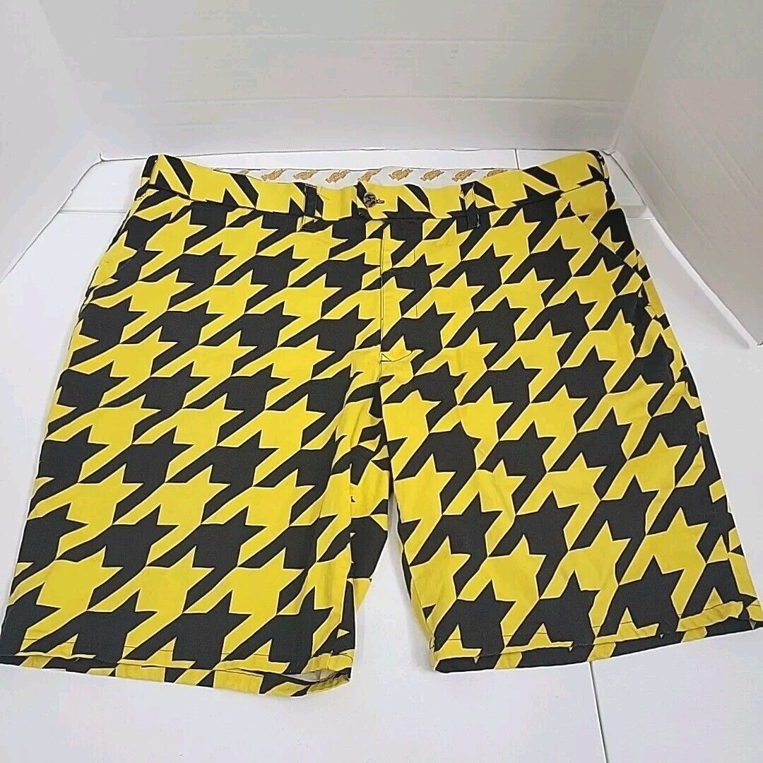 Loudmouth Golf Chino Shorts Yellow Black Houndsto… - image 1