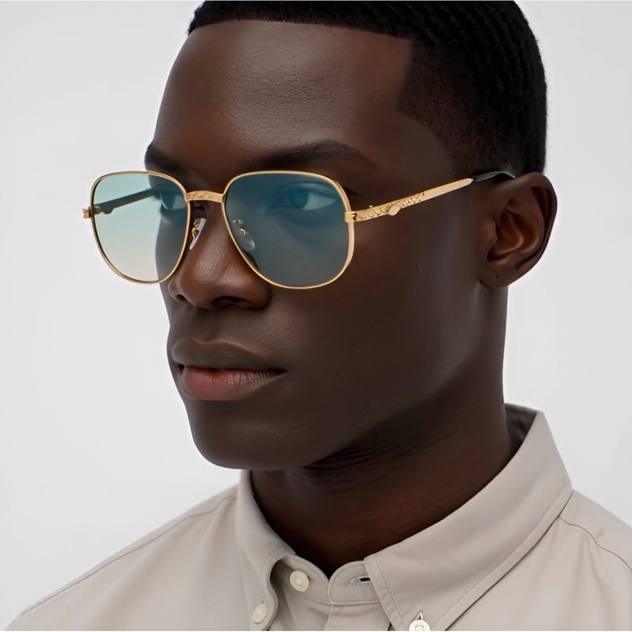 Sunglasses Gold Frame Green Lens Men's  Eyewear New Hiphop Rapper Ganster Trendy
