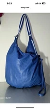Marc Jacobs Blue Leather Hobo Shoulder Bag Striped Web Strap Large Soft Slouchy