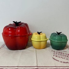 Le Creuset Cocotte 3-Piece Set Paprika Bell Pepper Cocotte Red Green Yellow Used