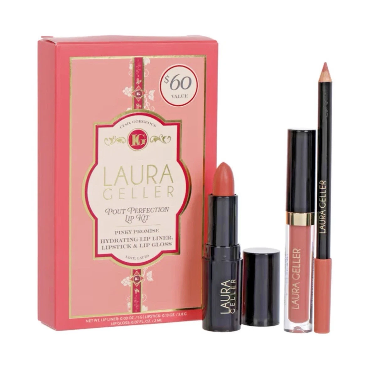 Laura Geller Pout Perfection Lip Kit - Pinky Promise - Hydrating - Lip Liner, L…