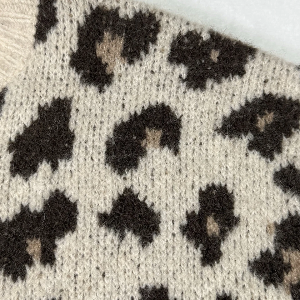 J. Cárdigan Suéter Mujer Pequeño Grande Estampado Leopardo Lana Suave Acogedor Crew Foto 3 de 4