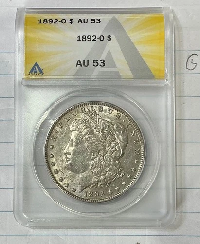 1892-O ANACS AU 53 MORGAN DOLLAR  NICE COIN SEMI KEY DATE
