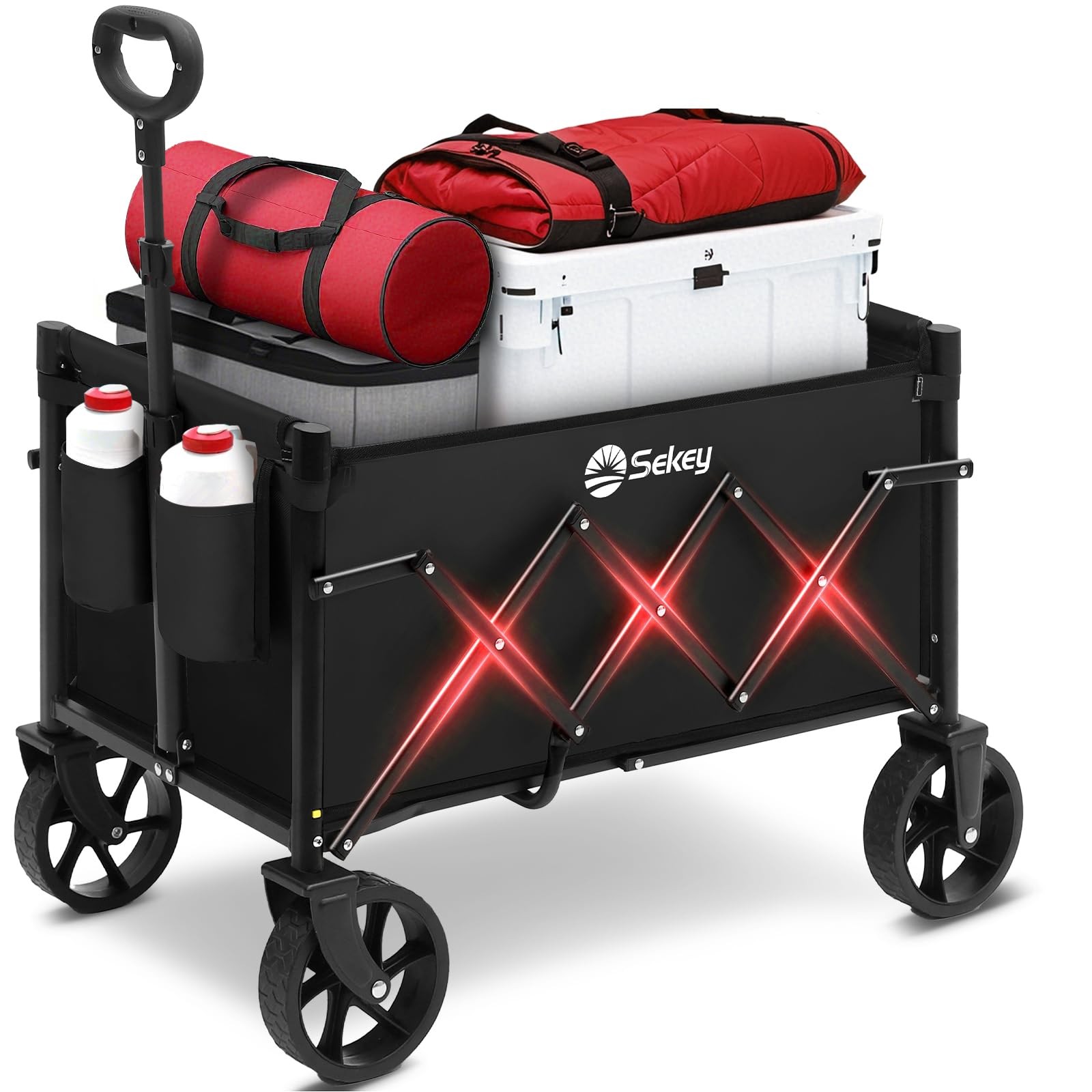 Heavy Duty Wagon with Big Wheels Foldable Cart 220LBS Capacity Utility