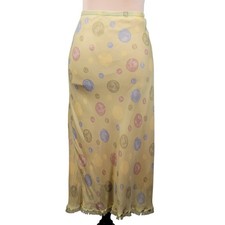 Vintage Low Rise Yellow Polka Dot Midi Skirt Beaded Fringe S Whimsigoth Fairy