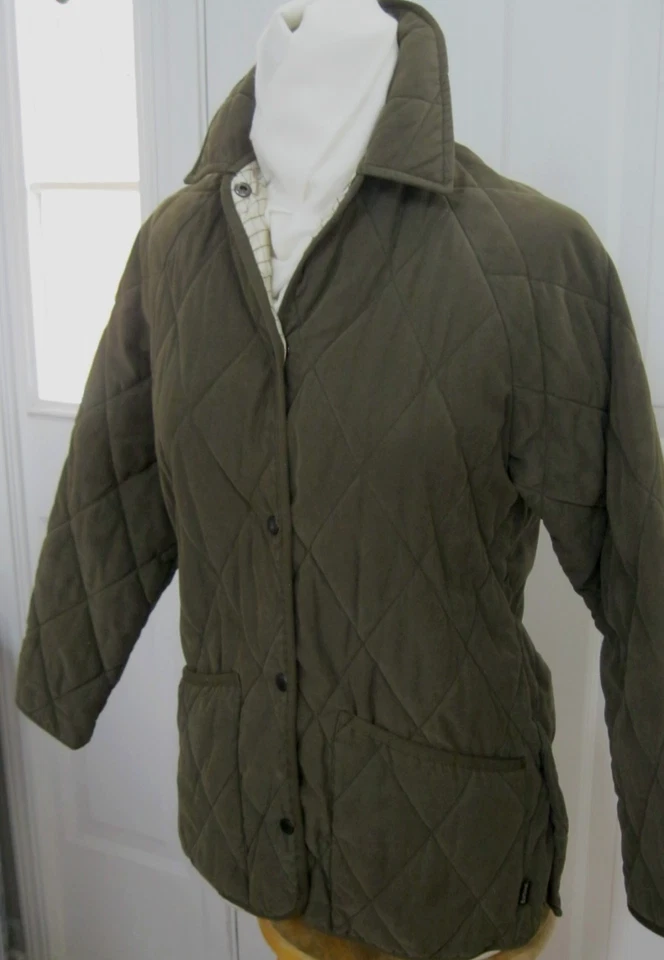 BARBOUR Olive-Green Microfibre Quilted Women's Jacket Snaps Size US 6 - Image 3 of 4