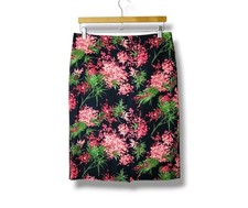 Talbots Floral Pencil Skirt 10 Black Pink Cotton Stretch Fabric Feminine Unlined