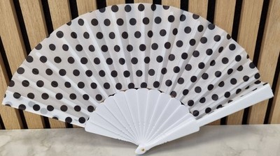 Handfächer Klappfächer Damen Stoff Punkte Polka Dots Schwarz Weiß Accessoire
