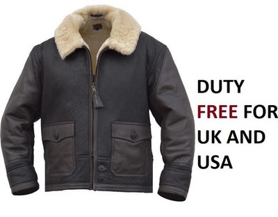 B3 RAF Black Mens Bomber Flying Aviator Fur Irvin Real Shearling Leather Jacket